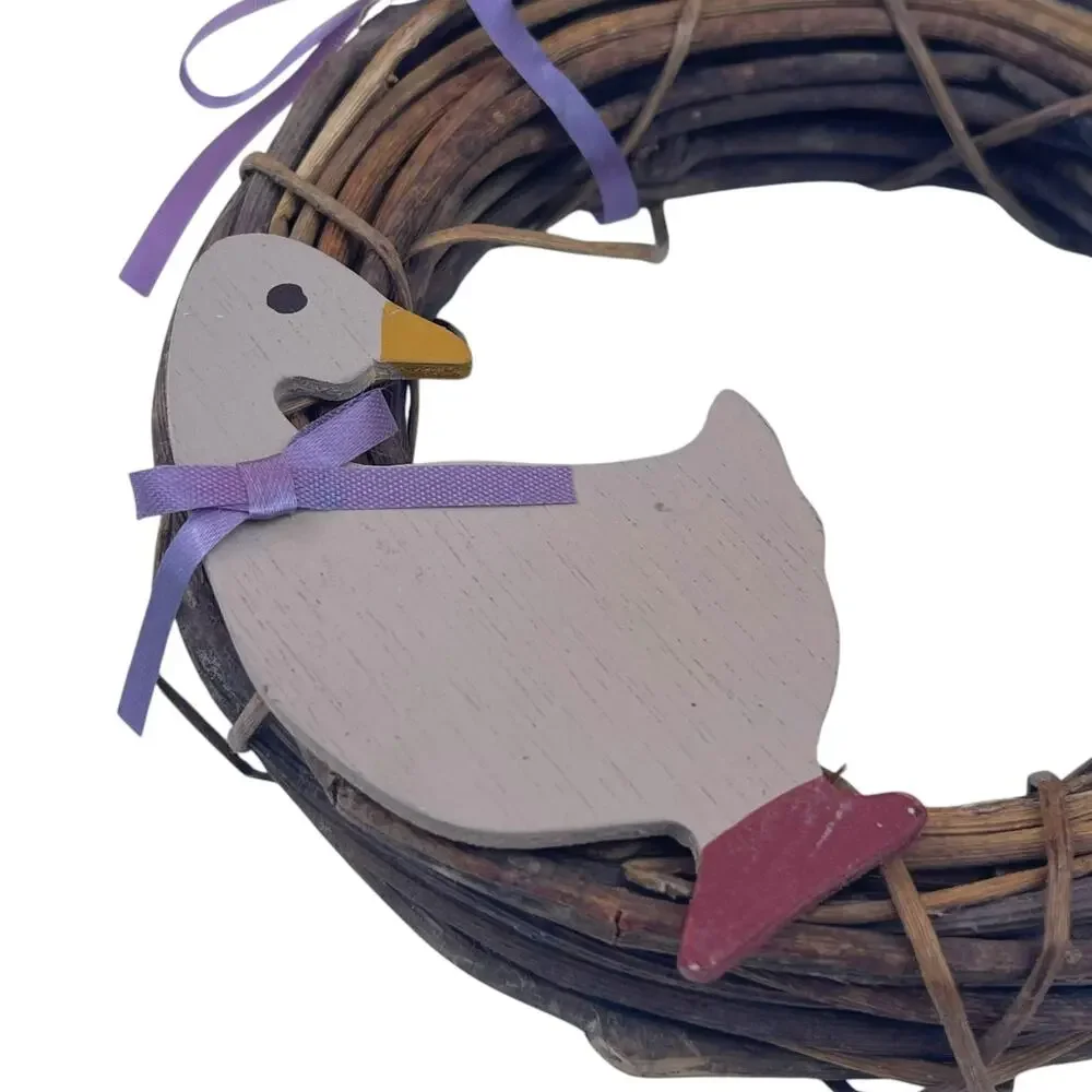 Mini Grapevine Wreath Wood Goose Lavender Bow Country Farmhouse Decor